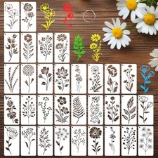 32 Pcs Wildflower Stencils for Painting on Wood, Reusable Flower Leaf Stencils