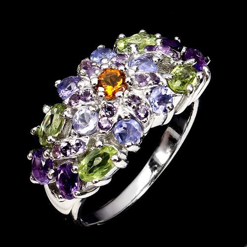925 Sterling Silver Ring Oval Peridot Citrine Tanzanite Gemstone Jewelry Size 9 - Picture 2 of 14