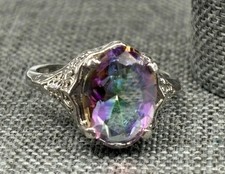 Vintage Style Mystic Topaz CZ Sterling Silver...