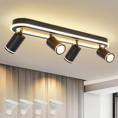 LED 4 Light Track Lighting Spotlight Kit, Black Ceiling Spotlights, Modern Tr...