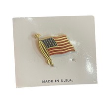 American Flag Lapel Pin Gold Tone Enamel Waving USA Patriotic Made in USA