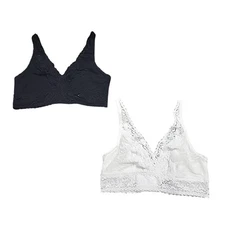 Felina Womens Set of 2 Wirefree Lace Bralette Large Sz Black White Modern Bras