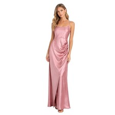 NWT Pink Satin Maxi Slip Dress Ruched Slit Medium Coquette Soft Girl Romantic