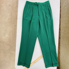 Vintage 60s Style Green Wool Pleated Trousers High Rise Tapered Rock Mod Fit