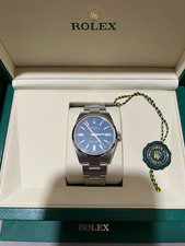 Rolex Oyster Perpetual 41 Mediterranean Blue Dial Steel Bracelet Auto Box Papers