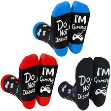 3 Pairs Funny Gaming Socks, Stocking Stuffers for Teens Boys Kids Men 6-12, A