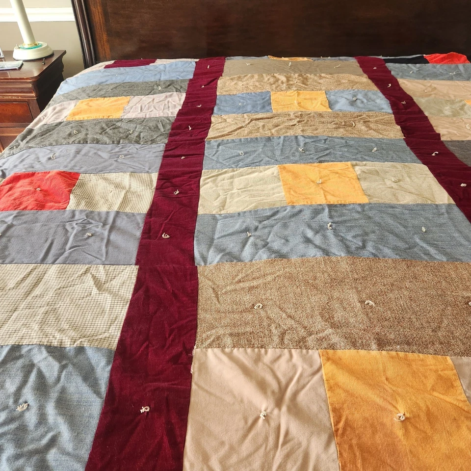 Ручной работы лоскутное одеяло королева вручную завязанный вельвет двусторонний страны 83 x 74 недостаток - Изображение 3 из 4