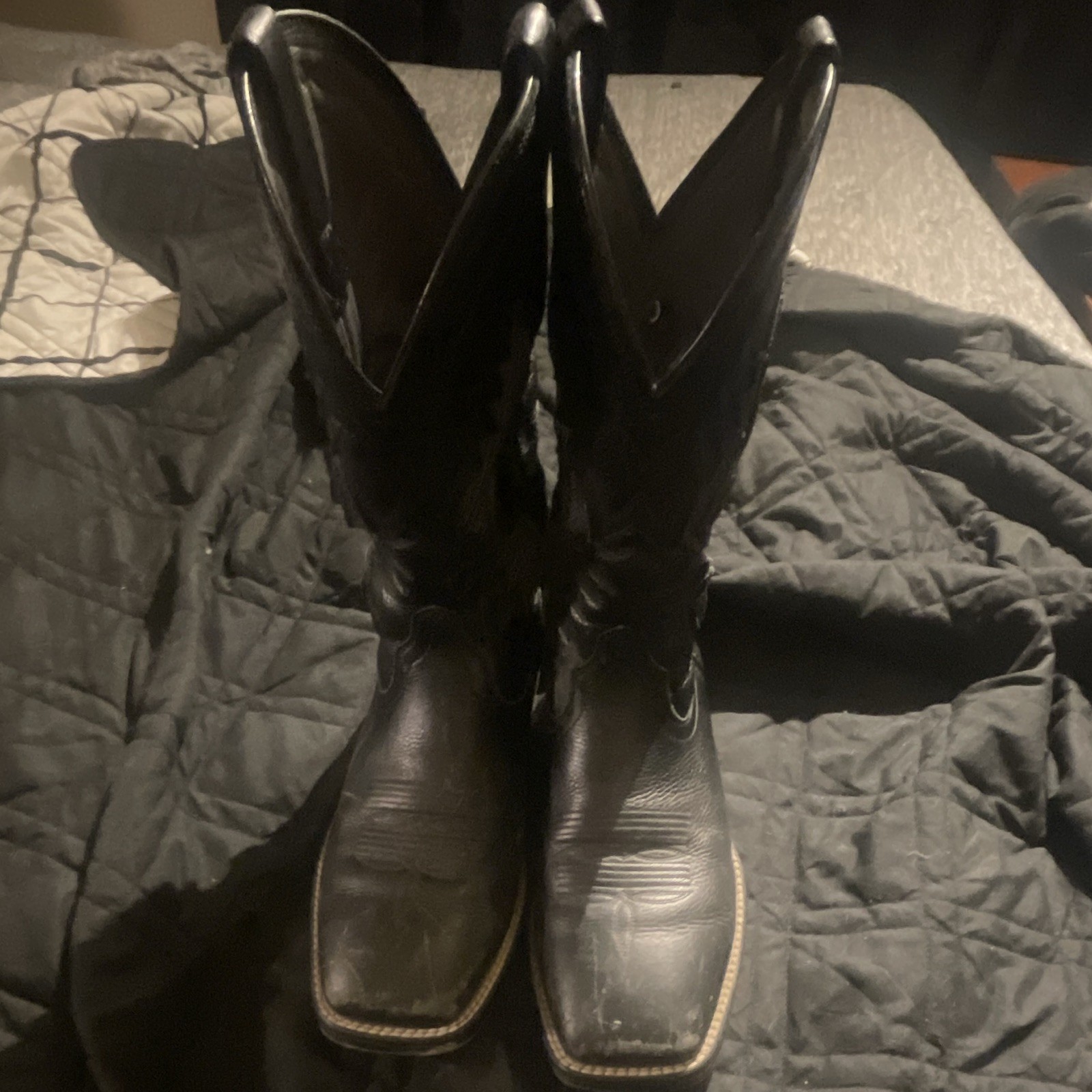 Men's Black Western Cowboy Pull-On Square Toe Mid-Calf Boots Size 10 D