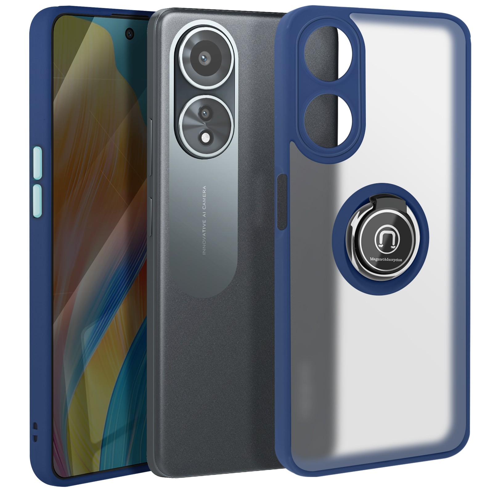 Protection Oppo A58 Bleu Nuit avec Anneau pour vos trajets quotidiens et vos vidéos