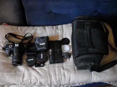 Nikon D3400 camera, three lenses, battery pack and charger, carrying case 