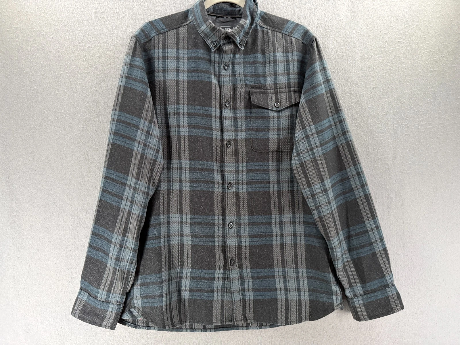 North Face Flannel Shirt Mens M Gray Blue Lightweight Outdoor Hiking Gorpcore