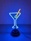 Vintage Neon Sign Sculpture Martini Glass Blue Bar Cocktail