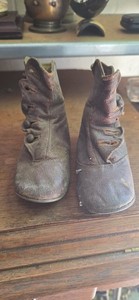 Antique Leather High Top Button Baby Shoes Dolls 5” Distressed Handmade 