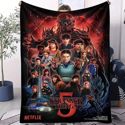 Season 5 Retro Sci Fi Horror Theme Flannel Blanket Soft Cozy Throw