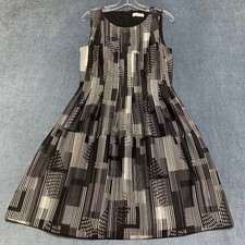 Calvin Klein Fit & Flare Dress Womens M Black White Printed Stretch Sleeveless