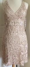 SUE WONG 8 Beige Nude Champagne Beaded Cocktail Formal Illusion Dress