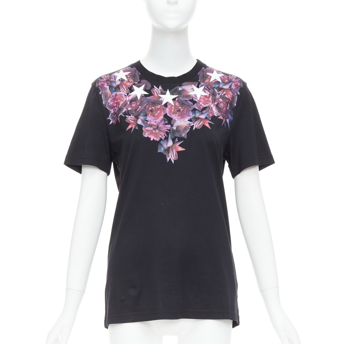 GIVENCHY Riccardo Tisci purple flower white star black tshirt XS