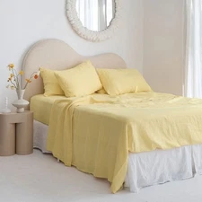 3 Piece Sat Yellow Pastel  Flat linen bed sheet in king queen  and other sizes