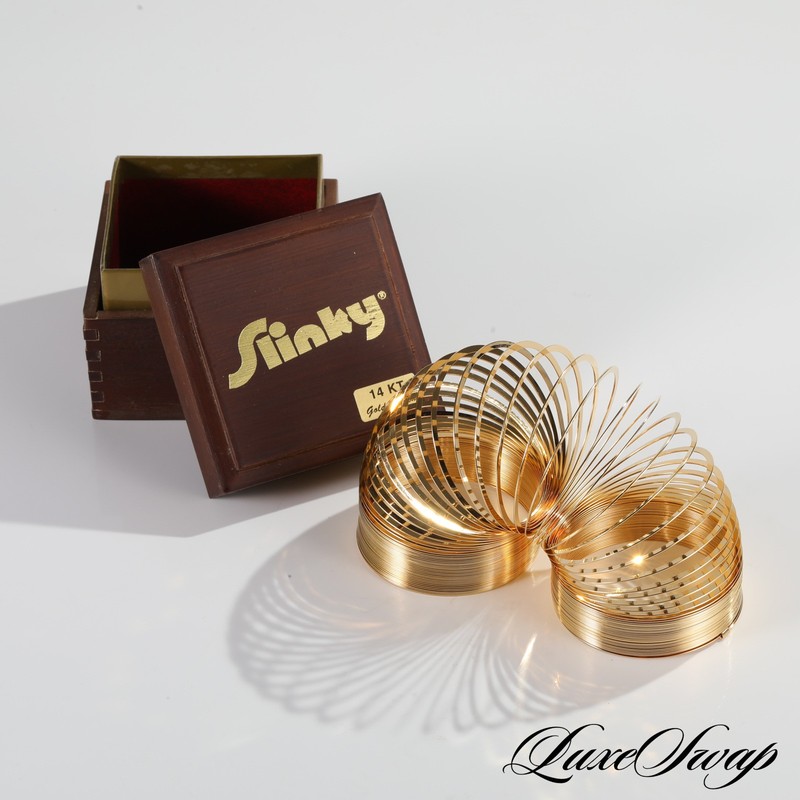 NIB DEADSTOCK Vintage Slinky Richard James 14K 14 Karat Gold Plated 1980s Toy NR