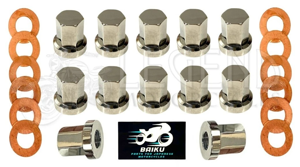 BAIKU Kawasaki Z900 Kz900 12x Testa cilindro in acciaio inox dadi e rondelle in rame KZ