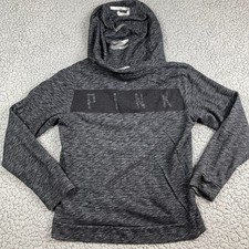 PINK Victoria's Secret Hoodie Women Medium Gray Full Zip Spellout Logo Jacket