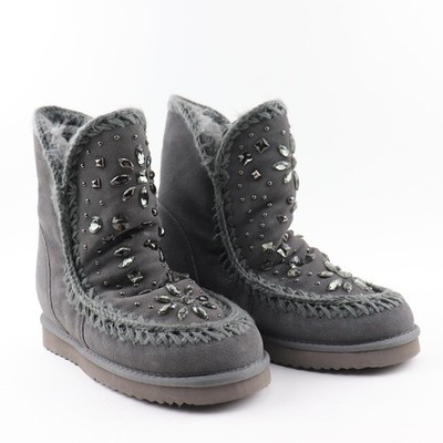 Damen Stiefel Stiefeletten Gr. 40 Grau Vera Pelle Neu