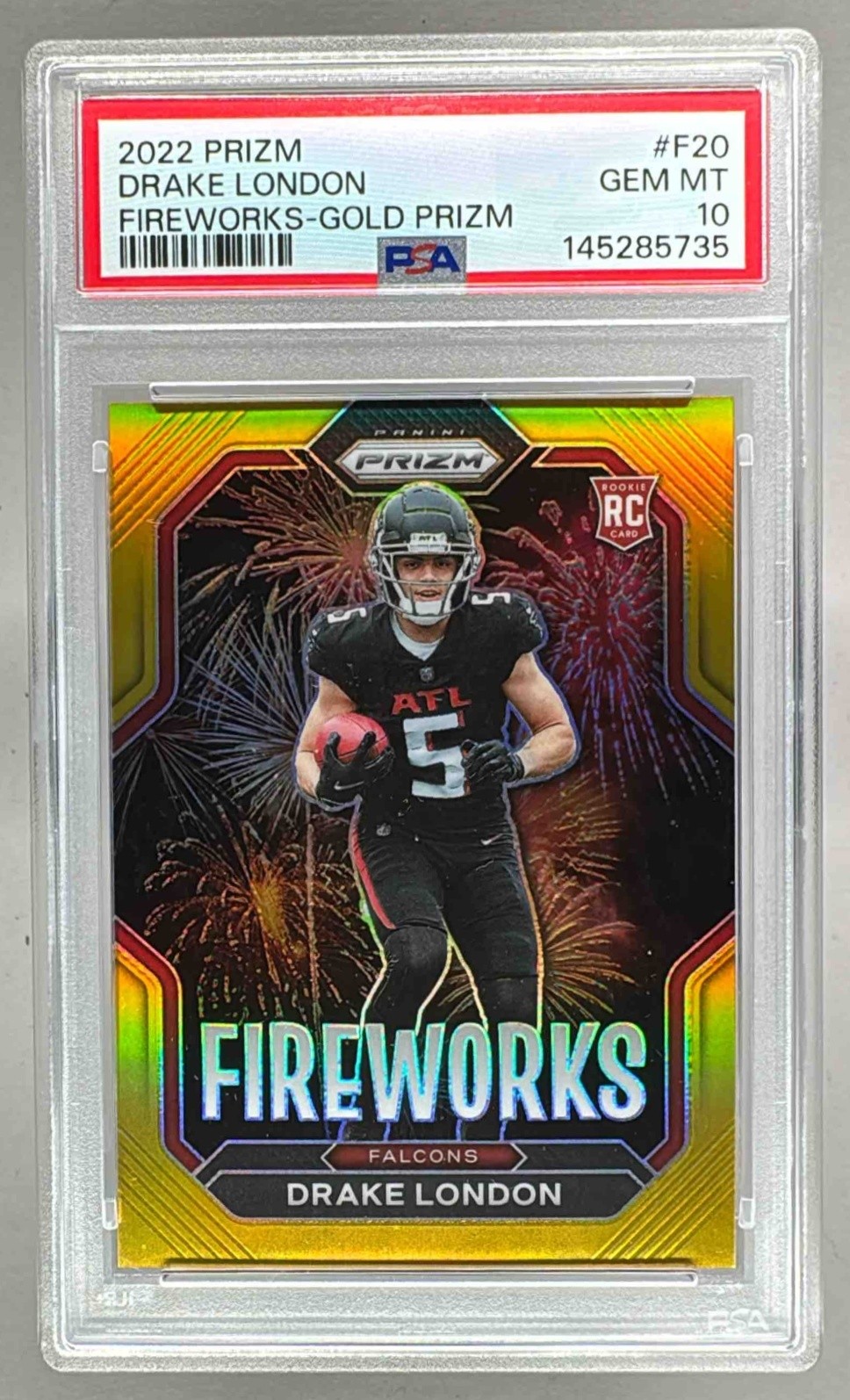 Drake London Panini Prizm Fireworks #F20 Gold Prizm
