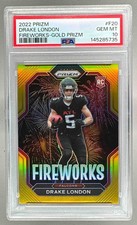 Drake London 2022 Panini Prizm #F-20 Gold Fireworks RC /10 PSA 10
