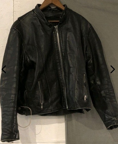 VINTAGE 80's First Genuine Leather  MOTORCYCLE JACKET Cafe Racer Jacket SZ 46