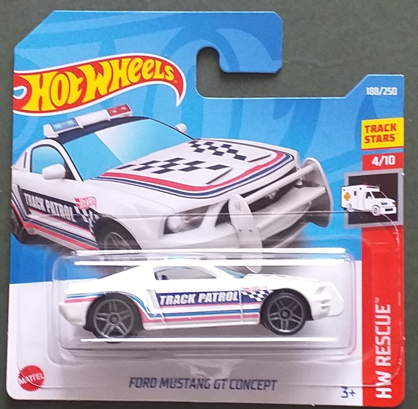 HOT WHEELS 2022 FORD MUSTANG GT CONCEPT ""TRACK PATROL"", WHITE, SHORT CARD.