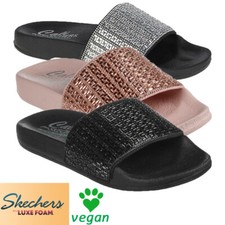 Skechers Womens Sliders Sandals Rose Gold Black Vegan Sketchers New Spark 119320