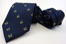 Masonic Tie Navy Gold Square Compasses Polyester Poly Freemason Mason