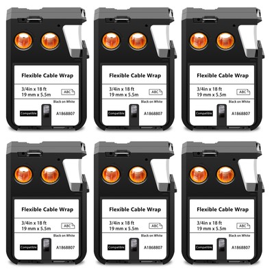 6PK for DYMO XTL-300 500 Flexible Cable Wrap 19mm White 1868807 Nylon Labels 