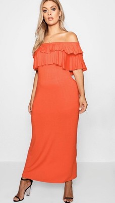 boohoo red off shoulder dress