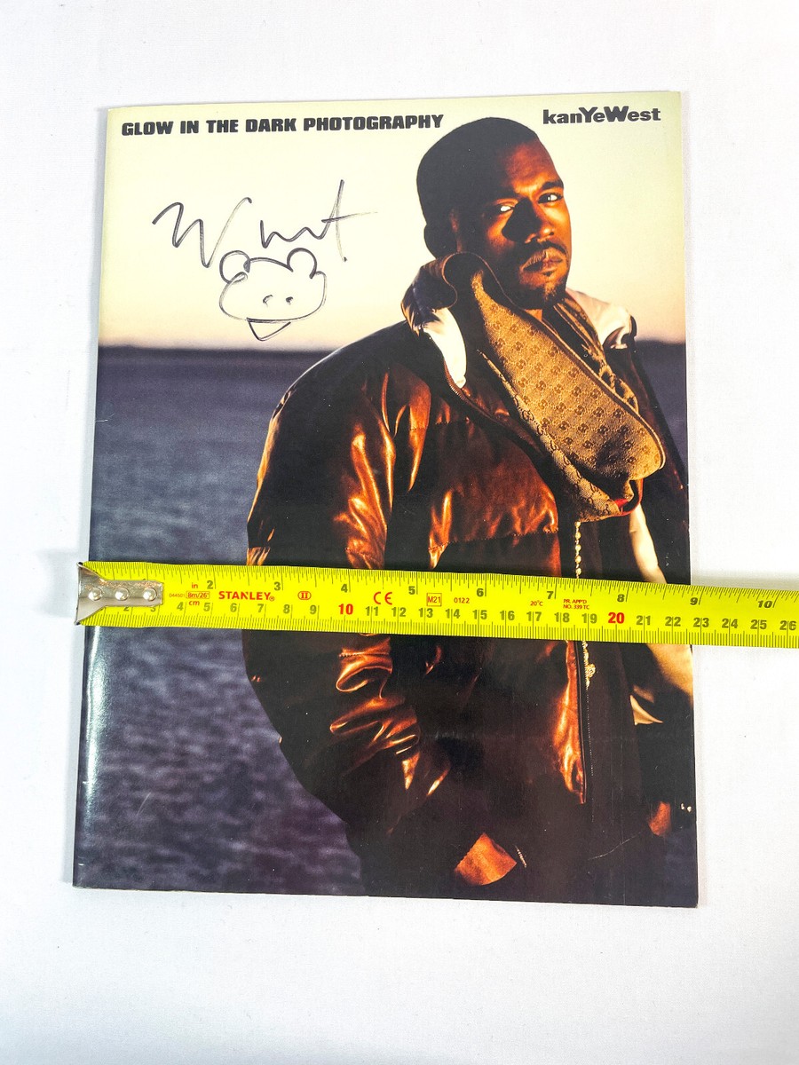 Kanye West Signed w/Bear Sketch GLOW IN THE DARK 9x12