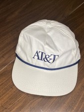 Vintage AT&T Hat Cap White Blue Rope M&B Leather Strap Back Made In USA