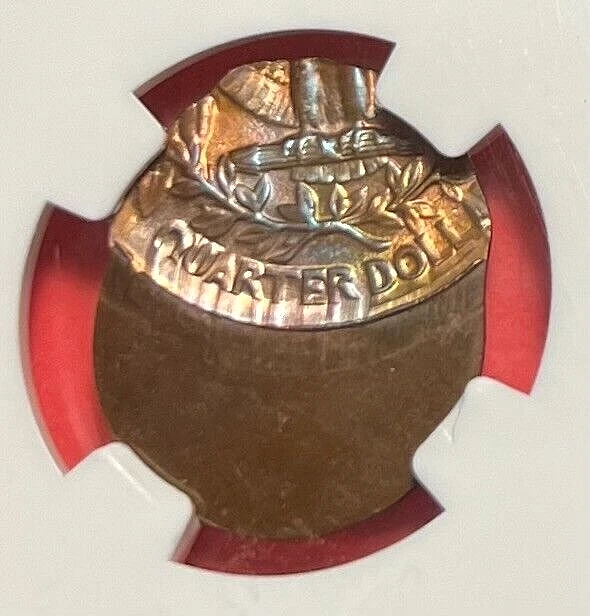 QUARTER STRUCK 50% OFF CENTER ON CENT PLANCHET MULTI-ERROR!  NGC MS-65 BN - Image 2 of 3