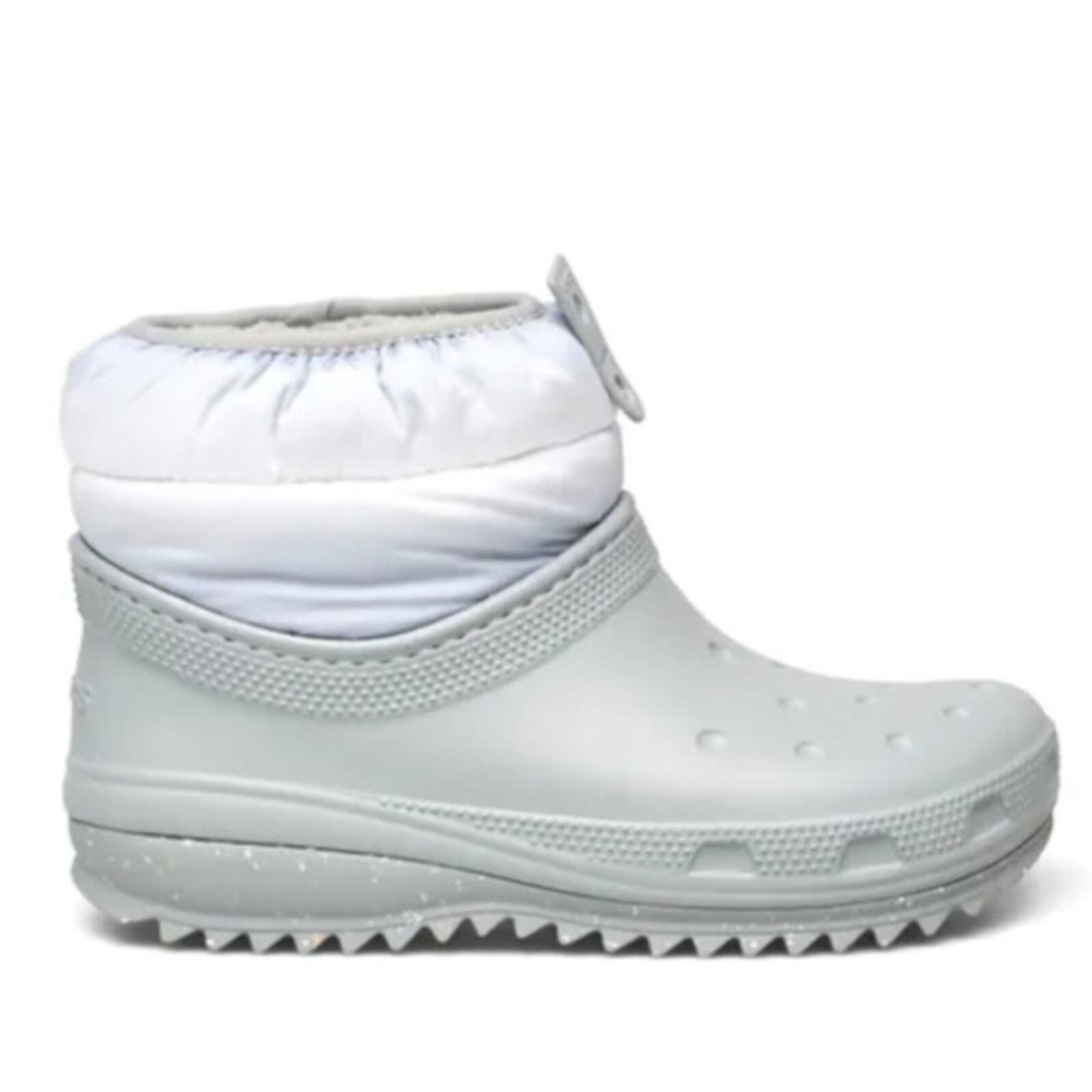 Crocs Snow Boots Womens Size 6 Gray White Classic Neo Puff Shorty Waterproof-image