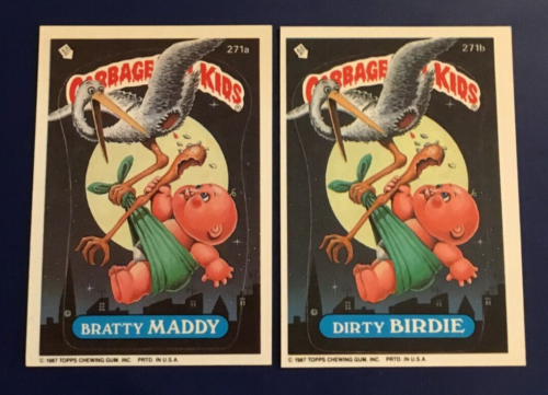 1987 Topps Garbage Pail Kids #271a BRATTY MADDY & #271b DIRTY BIRDIE Lot 2 GPK $ - Picture 1 of 2