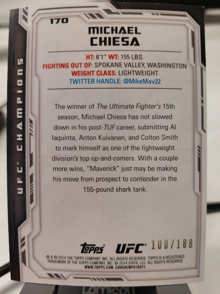 Michael Chiesa #170 2014 Topps UFC Champions Black #100/188 - Image 2 of 2