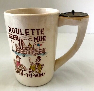 Roulette Beer Mug Spin-To-Win 4.5'' tall X 3'' diameter 8 oz. Parksmith Corp. 1959