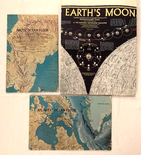 Nat'l Geographic Vtg Maps Atlantic Ocean Floor, Earth's Moon, Arctic Ocean Floor