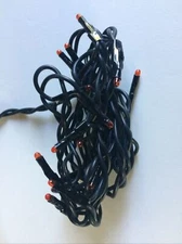 20ct Count Orange Lights Teeny Rice Light Set Black Cord Primitive Halloween 