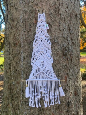 Macrame Wall Hanging Boho Style Woven Tapestry Handmade Decor. Christmas Tree