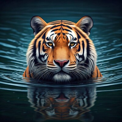 Tiger Water Cat Digital Image Picture Photo Pic Wallpaper Background AI ART