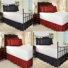 3 Side Navy Burgundy Solid 640 TC Cotton Ruffled Bed Skirt Split / Open Corner