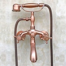 Antique Red Copper Wall Mount Clawfoot Bath Tub Faucet Tap w/ Handheld Shower