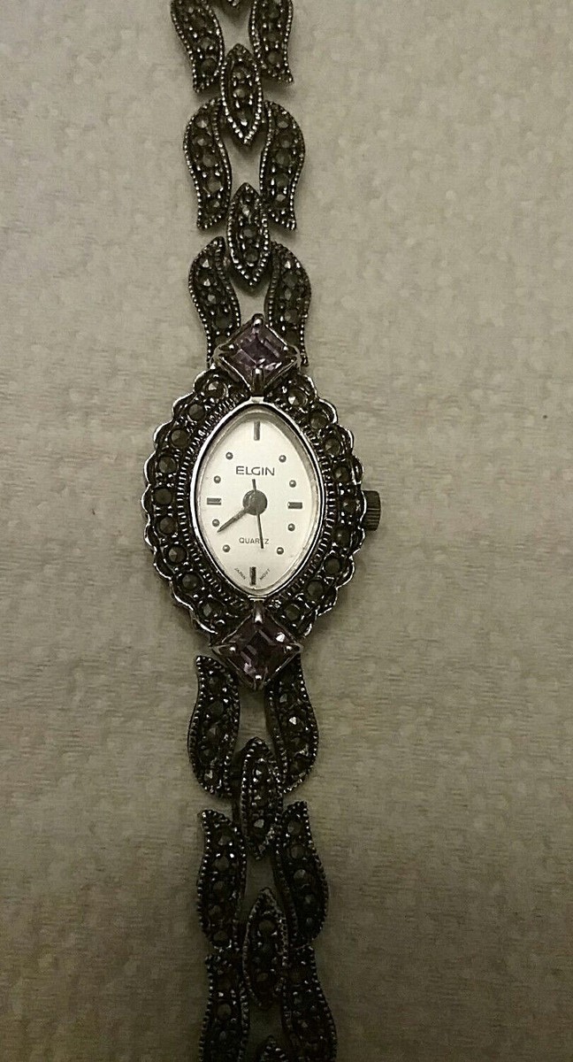 LADIES ELGIN QUARTZ. MARCASITE AMETHYST WRIST WATCH.Model  display picture 1