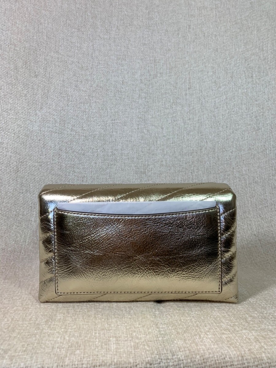 NEW Tory Burch Kira Chevron Metallic Gold Leather Chain Wallet