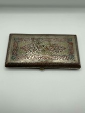 VINTAGE METAL CIGARETTE CASE  ENGRAVED & COLOURED INLAY  PLATED METAL  ART DECOR